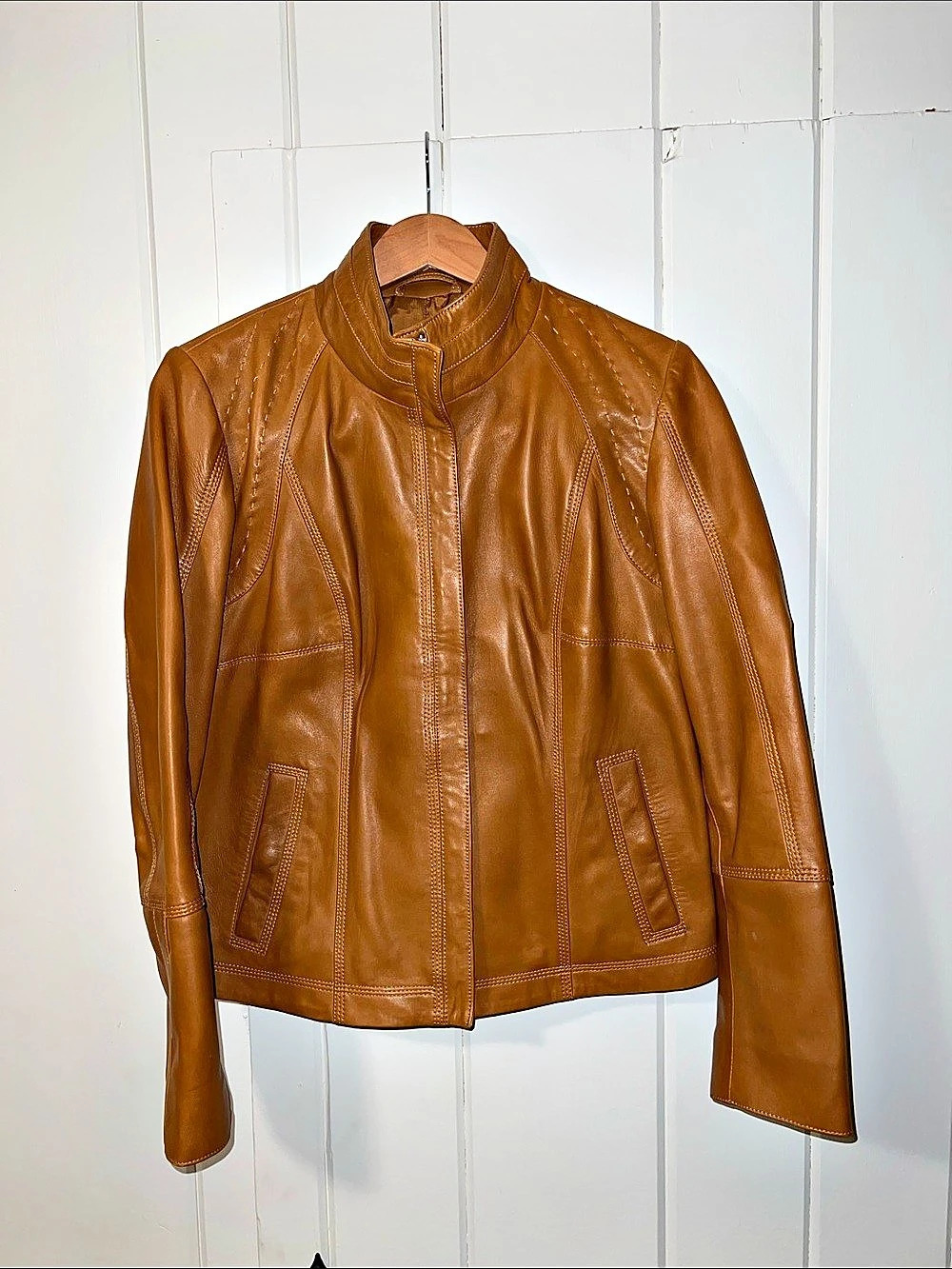 Quince 100% Leather Stand-Collar Jacket Brown Size Medium
